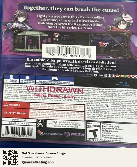Gal Guardians: Demon Purge PlayStation 4, NTSC box back