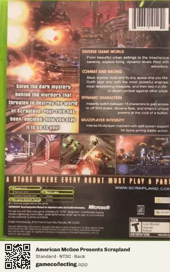 American McGee Presents Scrapland Xbox, NTSC box back