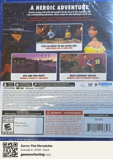 Zorro: The Chronicles PlayStation 5, NTSC box back