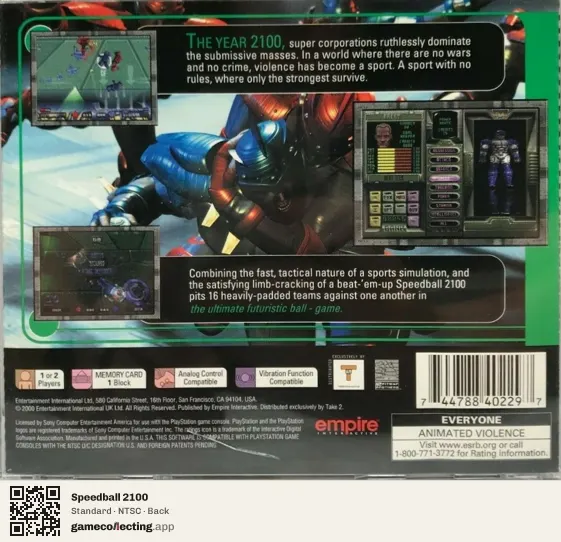 Speedball 2100 PlayStation, NTSC box back