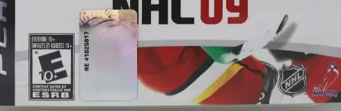 NHL 09, the ESRB box on its front