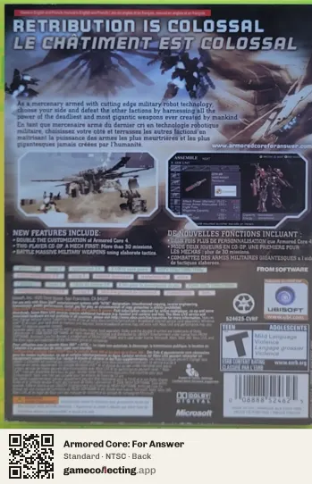 Armored Core: For Answer Xbox 360, NTSC box back