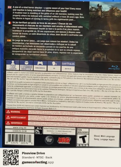 Pineview Drive PlayStation 4, NTSC box back