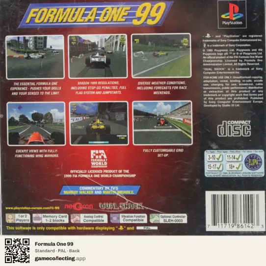 Formula One 99 PlayStation, PAL box back