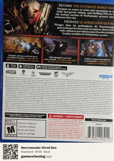 Necromunda: Hired Gun PlayStation 5, NTSC box back