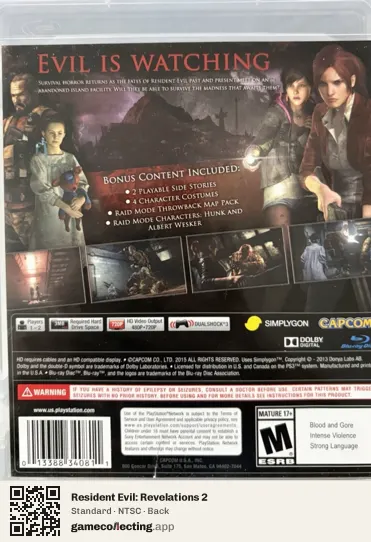 Resident Evil: Revelations 2 PlayStation 3, NTSC box back