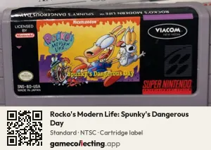 Rocko's Modern Life: Spunky's Dangerous Day Super Nintendo Entertainment System, NTSC cartridge label