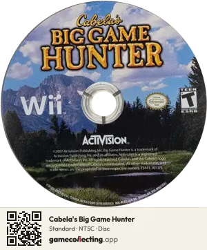Cabela's Big Game Hunter Nintendo Wii, NTSC disc