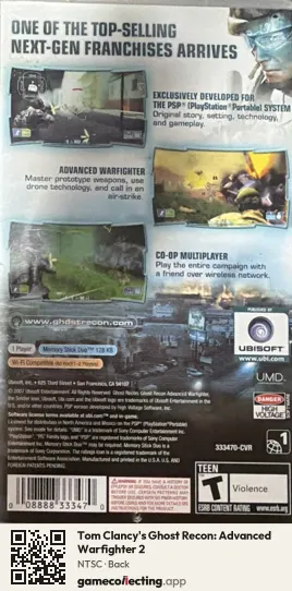 Tom Clancy's Ghost Recon: Advanced Warfighter 2 PlayStation Portable, NTSC box back