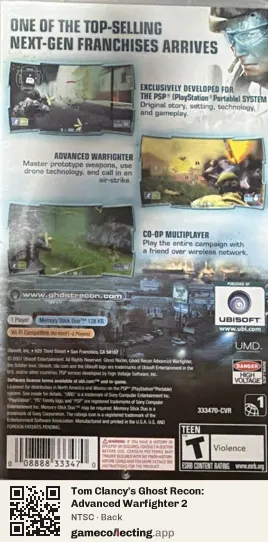 Tom Clancy's Ghost Recon: Advanced Warfighter 2 PlayStation Portable, NTSC box back