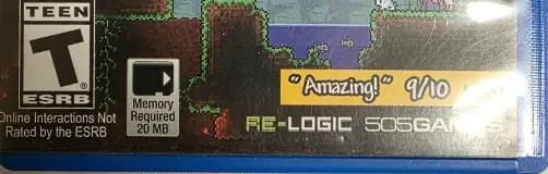 Terraria, the ESRB box on its front