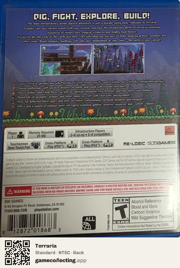 Terraria PlayStation Vita, NTSC box back