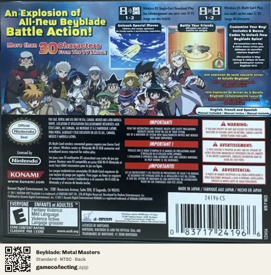 Beyblade: Metal Masters Nintendo DS, NTSC box back