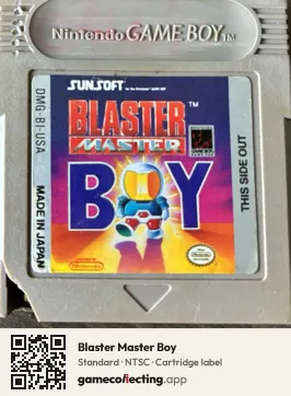 Blaster Master Boy Game Boy, NTSC cartridge label