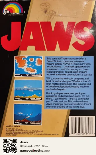 Jaws Nintendo Entertainment System, NTSC box back