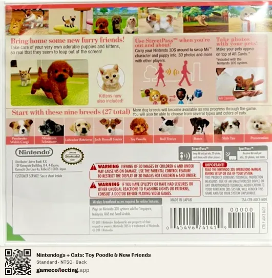 Nintendogs + Cats: Toy Poodle & New Friends Nintendo 3DS, NTSC box back
