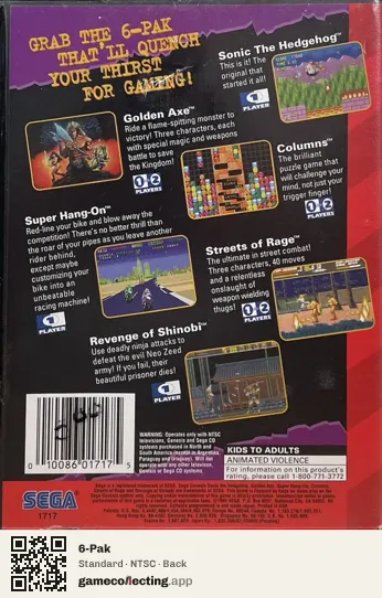 6-Pak Sega Mega Drive / Genesis, NTSC box back
