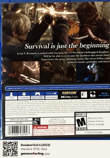 Resident Evil 4 (2023) PlayStation 4, NTSC box back