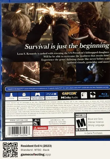 Resident Evil 4 (2023) PlayStation 4, NTSC box back