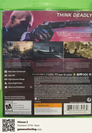 Hitman 2 Xbox One, NTSC box back