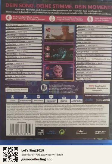 Let's Sing 2019 PlayStation 4, Germany box back