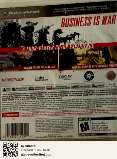 Syndicate PlayStation 3, NTSC box back