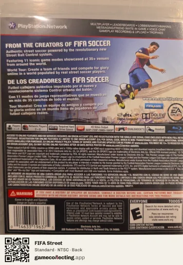 FIFA Street PlayStation 3, NTSC box back