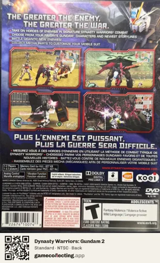 Dynasty Warriors: Gundam 2 PlayStation 2, NTSC box back