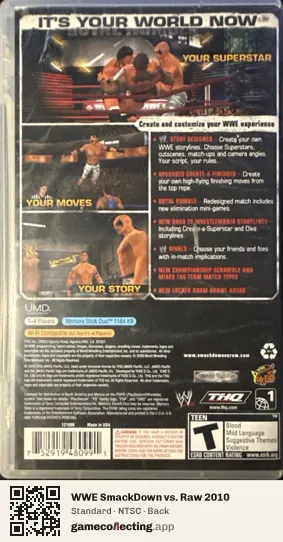 WWE SmackDown vs. Raw 2010 PlayStation Portable, NTSC box back