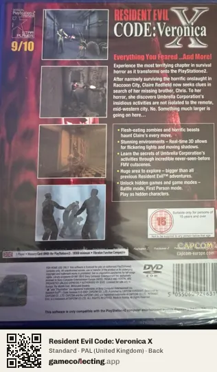 Resident Evil Code: Veronica X PlayStation 2, United Kingdom box back