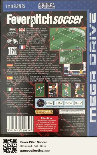 Fever Pitch Soccer Sega Mega Drive / Genesis, PAL box back