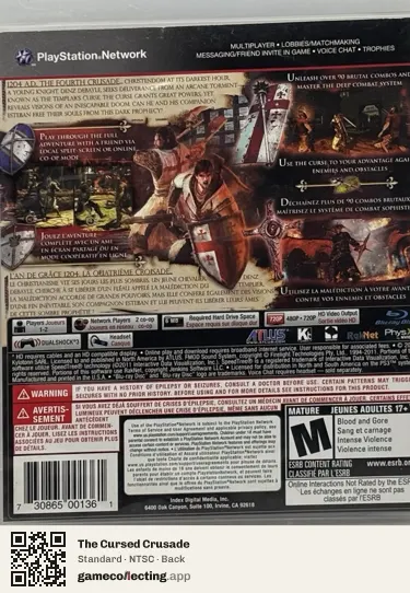The Cursed Crusade PlayStation 3, NTSC box back