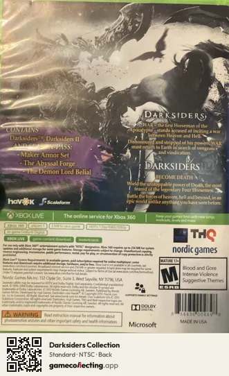 Darksiders Collection Xbox 360, NTSC box back