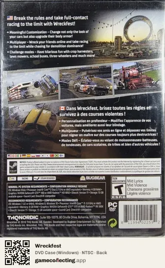 Wreckfest Computer, NTSC box back