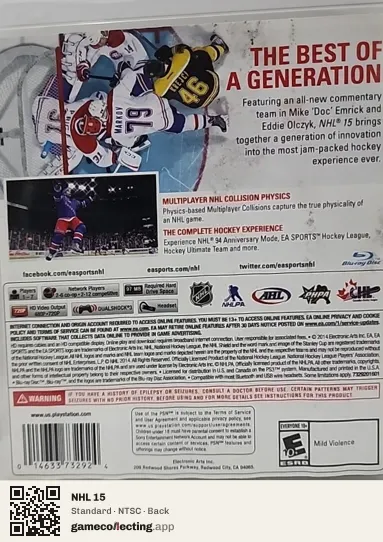 NHL 15 PlayStation 3, NTSC box back