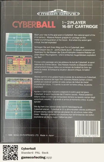 Cyberball Sega Mega Drive / Genesis, PAL box back