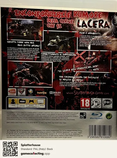 Splatterhouse PlayStation 3, Italy box back