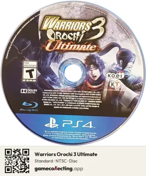 Warriors Orochi 3 Ultimate PlayStation 4, NTSC disc
