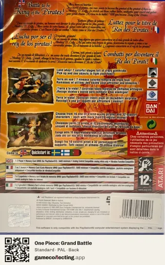 One Piece: Grand Battle PlayStation 2, PAL box back