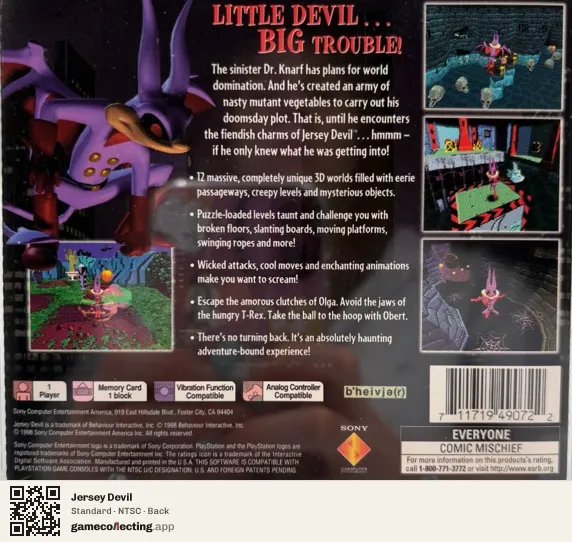 Jersey Devil PlayStation, NTSC box back
