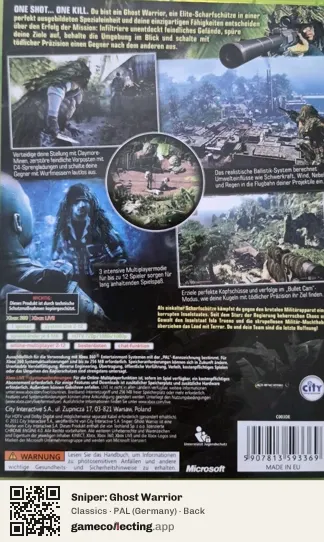 Sniper: Ghost Warrior Xbox 360, Germany box back