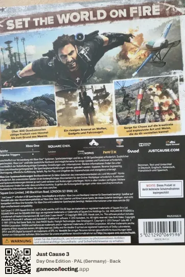Just Cause 3 Xbox One, Germany box back