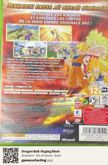 Dragon Ball: Raging Blast Xbox 360, France box back