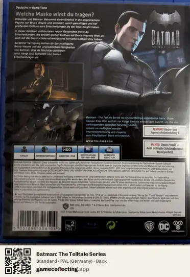 Batman: The Telltale Series PlayStation 4, Germany box back