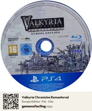 Valkyria Chronicles Remastered PlayStation 4, PAL disc