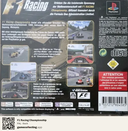 F1 Racing Championship PlayStation, PAL box back