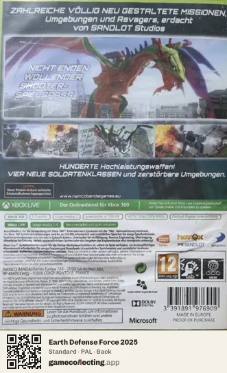 Earth Defense Force 2025 Xbox 360, PAL box back