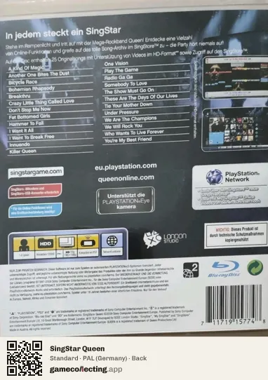 SingStar Queen PlayStation 3, Germany box back