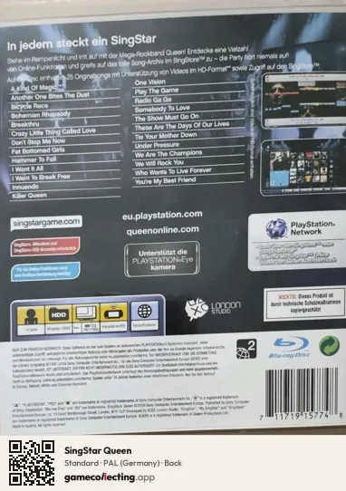 SingStar Queen PlayStation 3, Germany box back