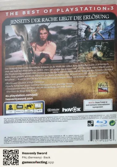Heavenly Sword PlayStation 3, Germany box back